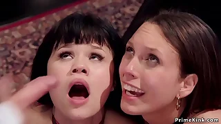 Asian increased by brunette fuck upon bdsm ffm
